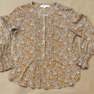 LOFT Mustard and White Floral 3/4 Way Button Down Blouse Size SP